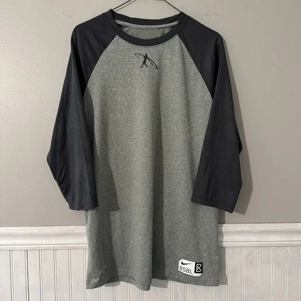 Men’s Size S Nike Baseball Swingman Raglan Gray Training Shirt Athletic Cut